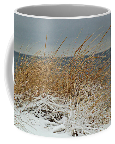 Snow Coffee Mug featuring the photograph Snow on the dunes by Nancy Landry