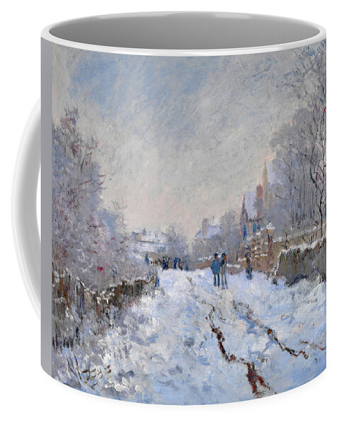 Claude Monet Coffee Mug featuring the painting Snow Scene at Argenteuil by Claude Monet