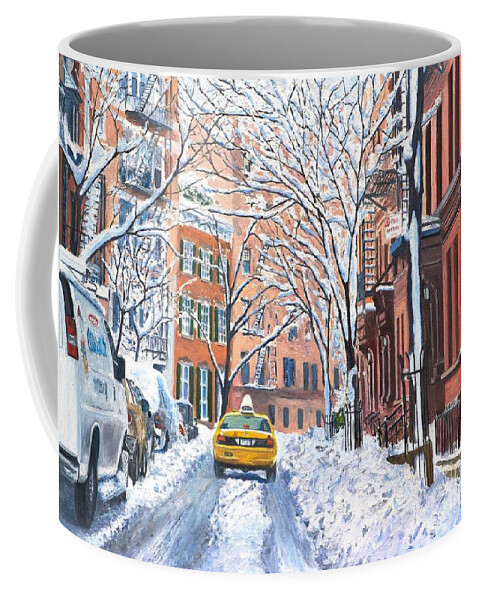 Snow Coffee Mug featuring the painting Snow West Village New York City by Anthony Butera