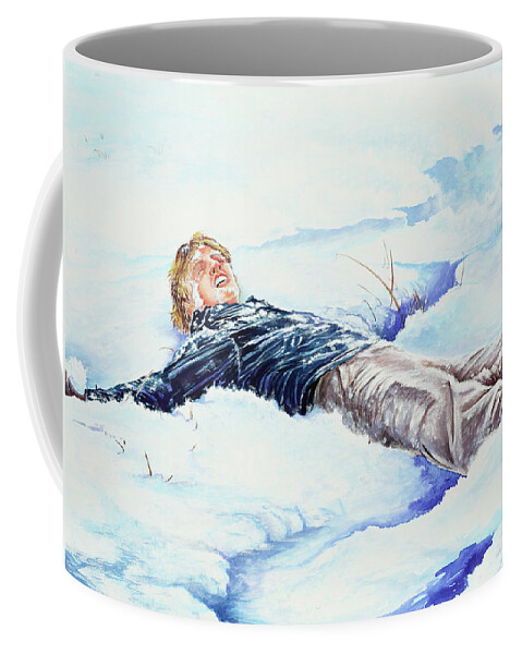 Snow Coffee Mug featuring the painting Snowball War by Carolyn Coffey Wallace