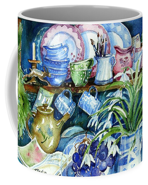 Snowdrops Coffee Mug featuring the painting Snowdrops on a Kitchen Dresser by Trudi Doyle