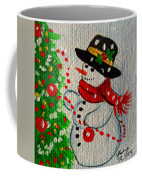 Snowman Coffee Mug featuring the painting Snowman and The Christmas Tree by Julie Brugh Riffey