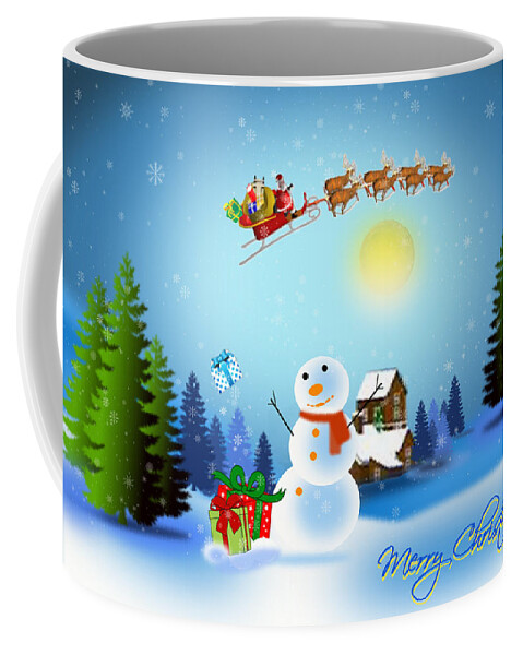 Christmas Coffee Mug featuring the digital art Snowmen receive gifts too by Spikey Mouse Photography