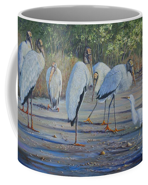 Courage Coffee Mug featuring the painting Snowy and the Seven Storks by AnnaJo Vahle