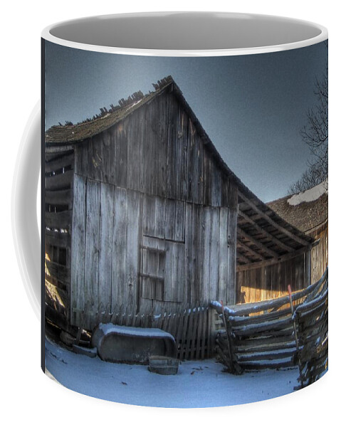 Barn Coffee Mug featuring the photograph Snowy Barn by Jane Linders