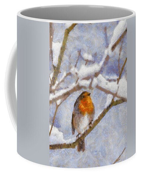Nature Coffee Mug featuring the digital art Snowy Robin by Charmaine Zoe