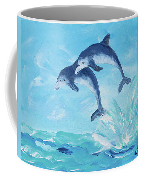 Soaring Coffee Mug featuring the digital art Soaring Dolphins I by Julie Derice