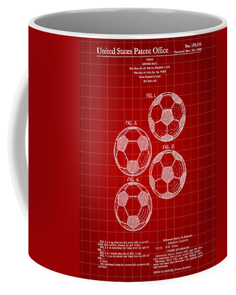 Soccer Coffee Mug featuring the digital art Soccer Ball Patent 1964 - Red by Stephen Younts