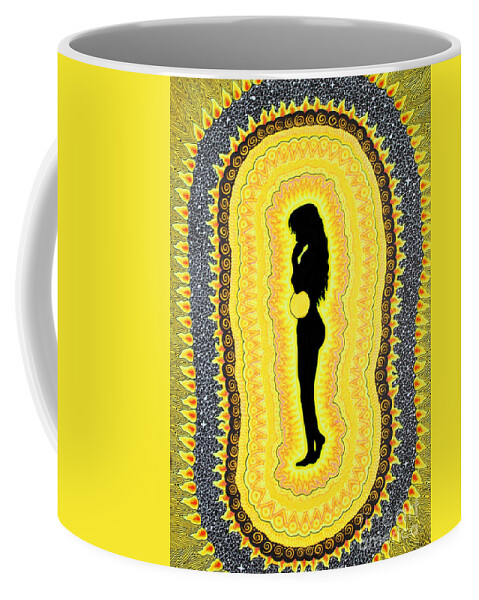 Chakra Coffee Mug featuring the drawing Solar Plexus Chakra Manipura by Baruska A Michalcikova