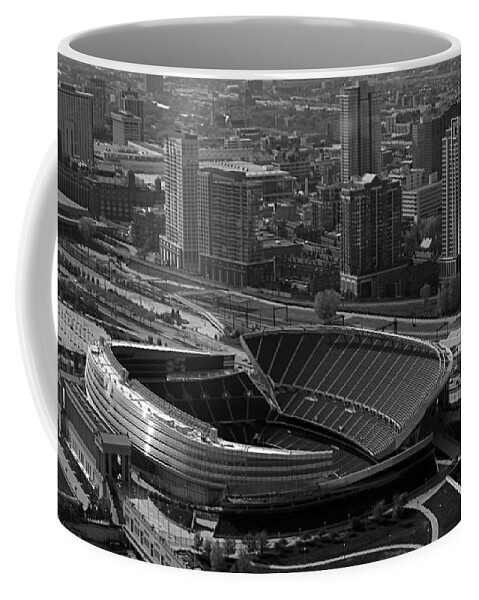Chicago Coffee Mug featuring the photograph Soldier Field Chicago Sports 05 Black and White by Thomas Woolworth