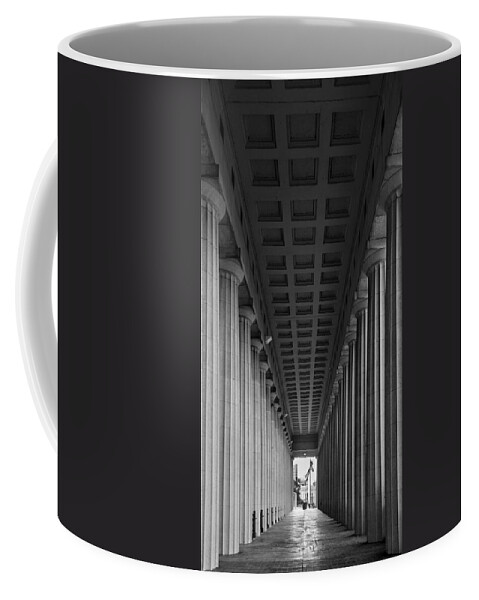 Soldier Coffee Mug featuring the photograph Soldier Field Colonnade Chicago B W B W by Steve Gadomski