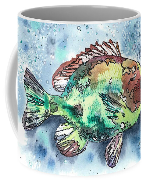Fish Coffee Mug featuring the painting Something's Fishy Two by Barbara Jewell