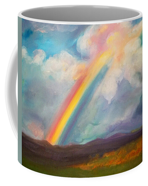 Rainbow Coffee Mug featuring the painting Somewhere over the rainbow by Anne Cameron Cutri