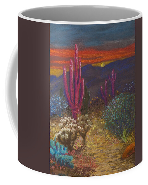 Saguaro Cactus Tucson Arizona Desert Catalina Mountains Landscape Sonora Nature Coffee Mug featuring the pastel Sonoran Sentinels by Brenda Salamone