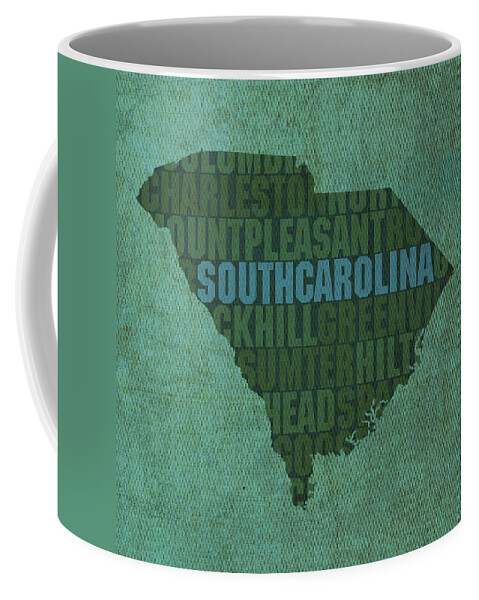 South Carolina Word Art State Map On Canvas Coffee Mug featuring the mixed media South Carolina Word Art State Map on Canvas by Design Turnpike