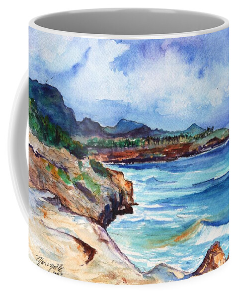 Kauai South Shore Coffee Mug featuring the painting South Shore Hike by Marionette Taboniar