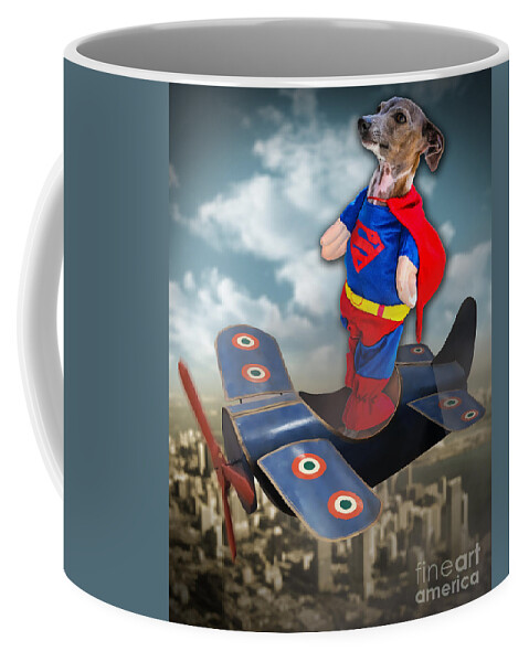 Flying Dog Coffee Mug featuring the digital art SPEEDOlini Flying High by Kathy Tarochione