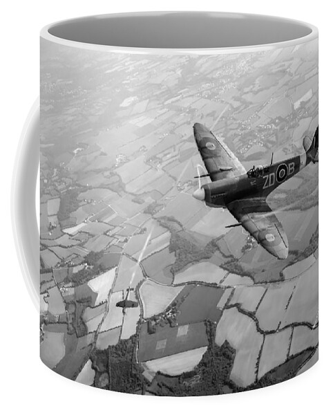 Spitfire Mk Ix Coffee Mug featuring the photograph Spitfire victory black and white version by Gary Eason