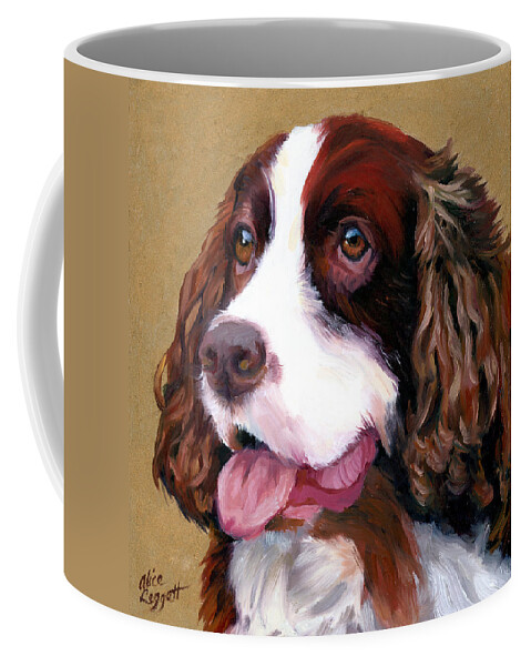 Springer Spaniel Coffee Mug featuring the painting Springer Spaniel Dog by Alice Leggett