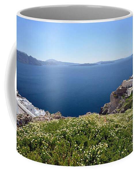 Santorini Coffee Mug featuring the photograph Springtime in Santorini island by George Atsametakis