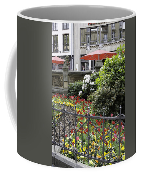 Pixie Fountain Coffee Mug featuring the photograph Springtime Tulips in Cologne Germany by Teresa Mucha