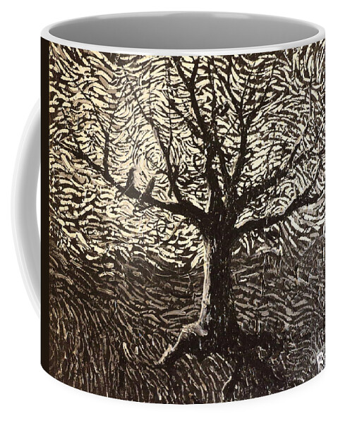 Landscape Coffee Mug featuring the painting Squiggle Raven Tree by Stefan Duncan