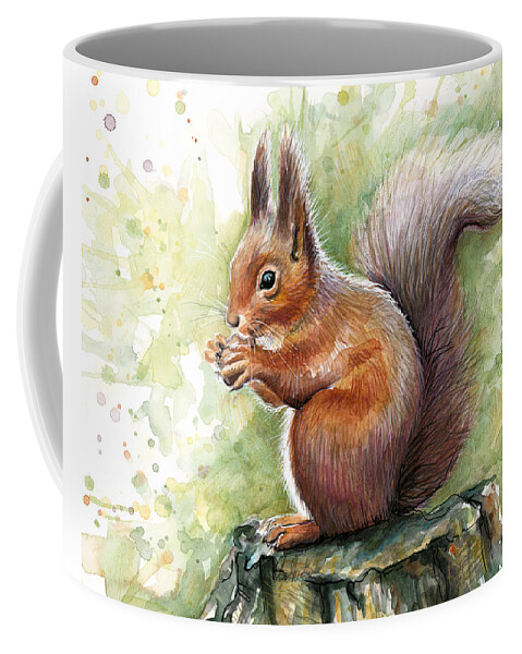 Squirrel Coffee Mug featuring the painting Squirrel Watercolor Art by Olga Shvartsur