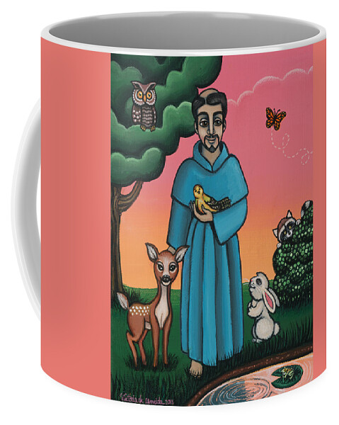 St. Francis Coffee Mug featuring the painting St. Francis Animal Saint by Victoria De Almeida