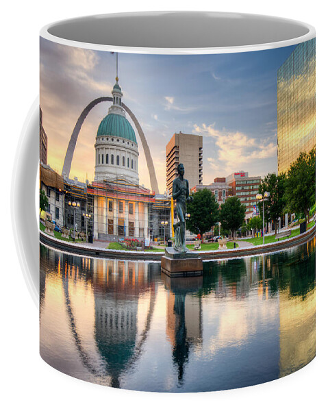 America Coffee Mug featuring the photograph Downtown St. Louis City Reflections by Gregory Ballos
