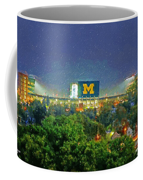 Fineartamerica Coffee Mug featuring the painting Stadium at Night by John Farr