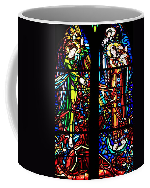 Le Mont Saint Michel Coffee Mug featuring the photograph Stained Glass Window At Mont Le Saint-Michel by Aidan Moran