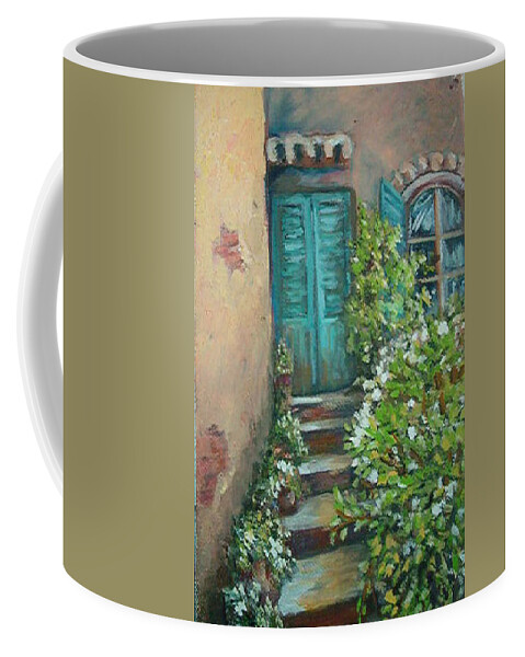 Entryway Coffee Mug featuring the painting Stairway in Mexico by Charme Curtin