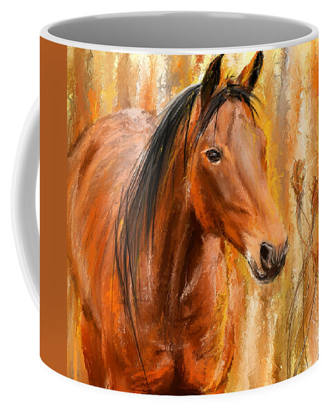 Bay Horse Paintings Coffee Mug featuring the painting Standing Regally- Bay Horse Paintings by Lourry Legarde