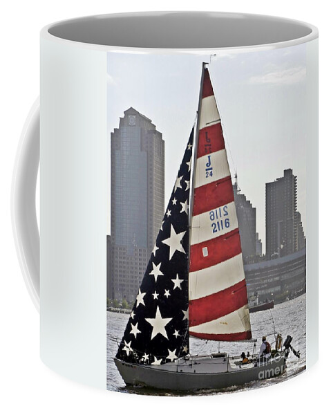Sailboat Coffee Mug featuring the photograph Star Spangled Sail by Lilliana Mendez