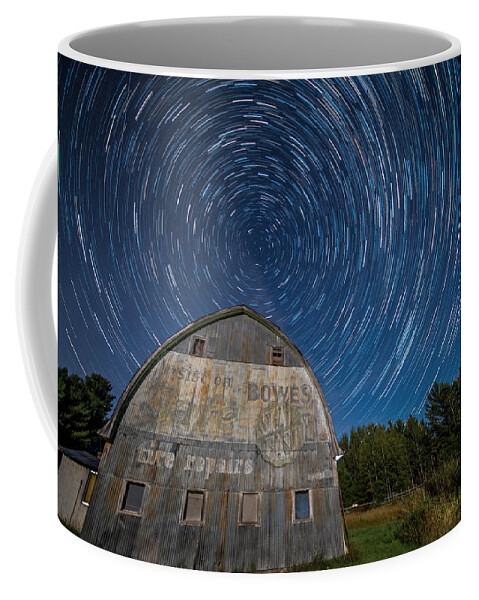 Star Coffee Mug featuring the photograph Star Trails Over Barn by Paul Freidlund