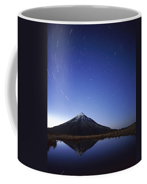 Feb0514 Coffee Mug featuring the photograph Star Trails Over Mt Taranaki New Zealand by Harley Betts