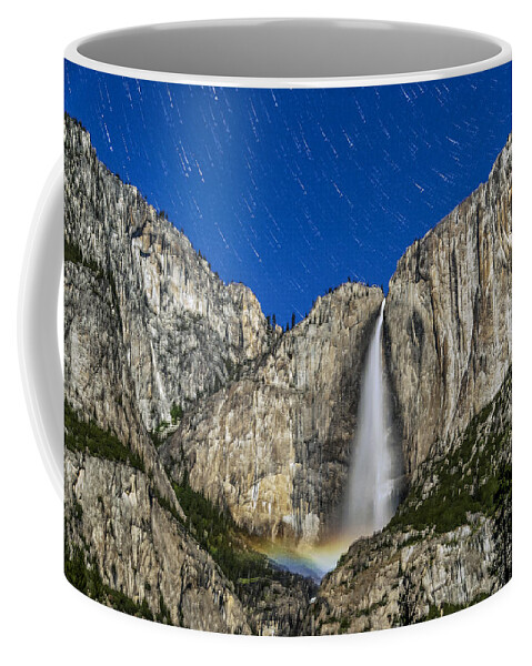 California Coffee Mug featuring the photograph Star Trails over Yosemite Falls Moonbow by Cat Connor