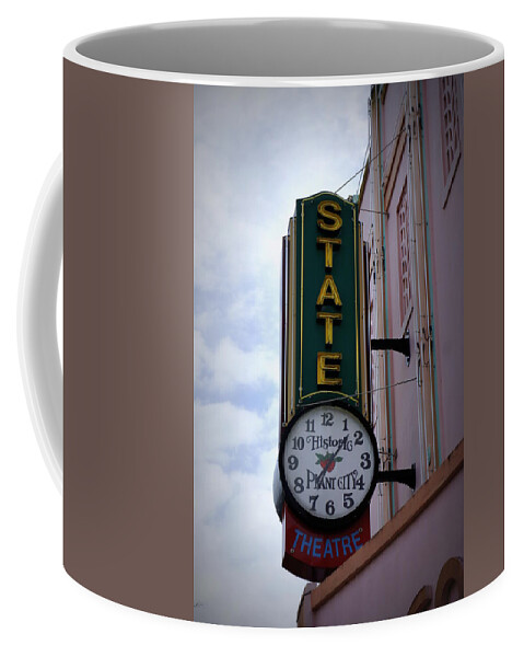 Clock Coffee Mug featuring the photograph State Theatre Sign by Laurie Perry
