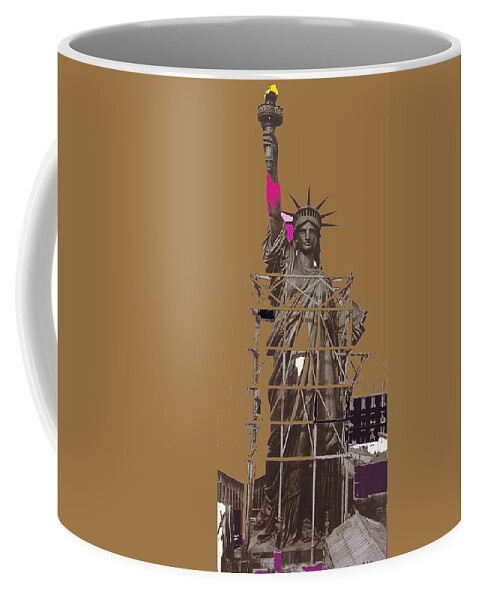 Statue Of Liberty Being Built 1876-1881 Paris France Collage              Pierre Petit Photographer Color Added Coffee Mug featuring the photograph Statue of Liberty being built 1876-1881 Paris collage Pierre Petit           by David Lee Guss