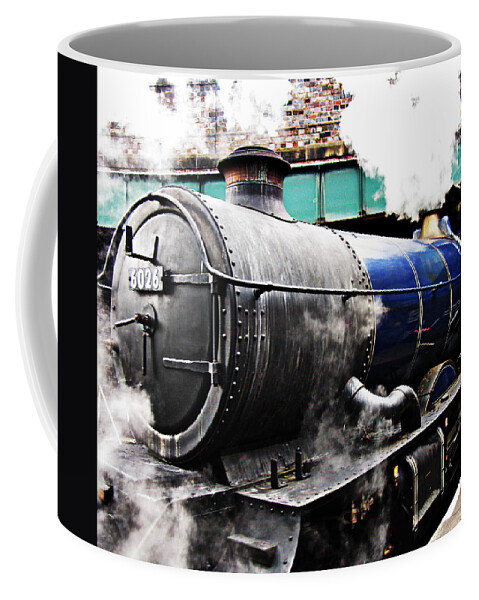 Vintage Coffee Mug featuring the photograph Steam train under the railway bridge by Tom Conway