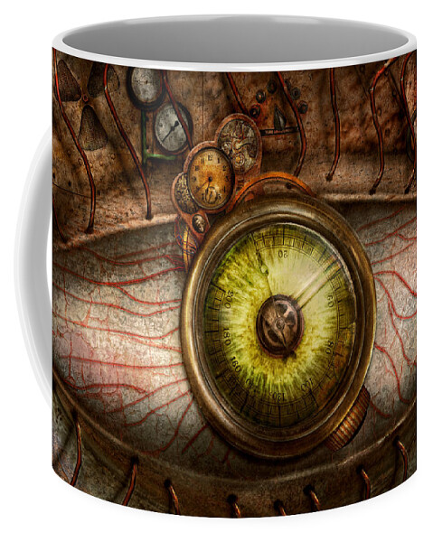 Self Coffee Mug featuring the photograph Steampunk - Creepy - Eye on technology by Mike Savad