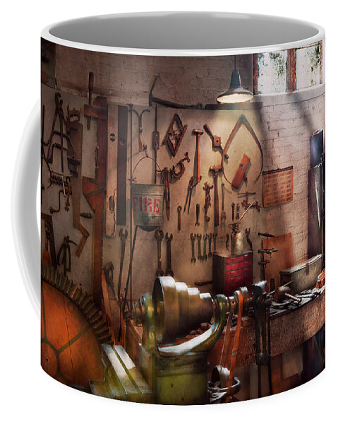 Savad Coffee Mug featuring the photograph Steampunk - Machinist - The inventors workshop by Mike Savad