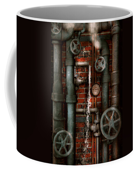 Plumber Coffee Mug featuring the digital art Steampunk - Plumbing - Pipes and Valves by Mike Savad