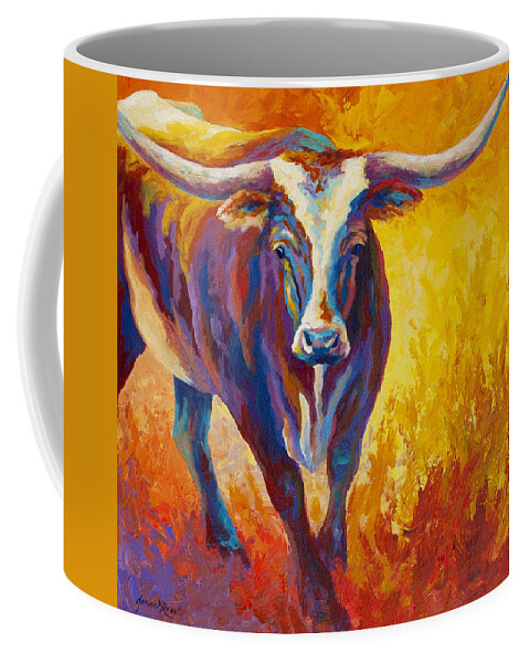 Longhorn Coffee Mug featuring the painting Stepping Out - Longhorn by Marion Rose
