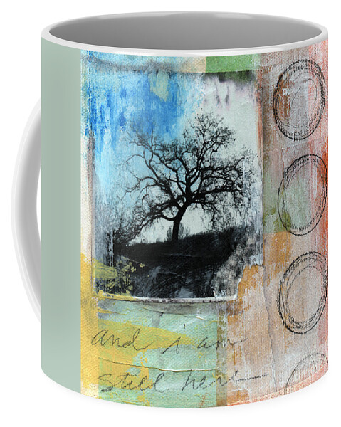 Contemporary Collage Coffee Mug featuring the mixed media Still Here by Linda Woods