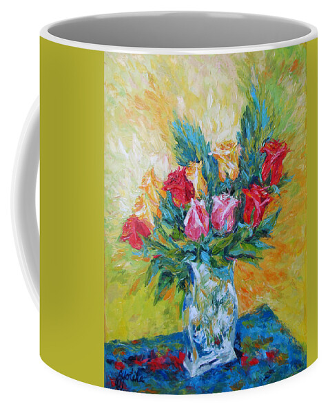 Still Life Coffee Mug featuring the painting Vase of Roses by Jyotika Shroff