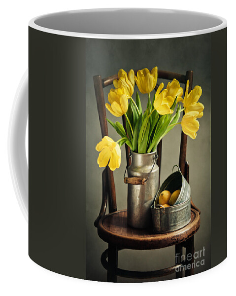 Tulip Coffee Mug featuring the photograph Still Life with Yellow Tulips by Nailia Schwarz