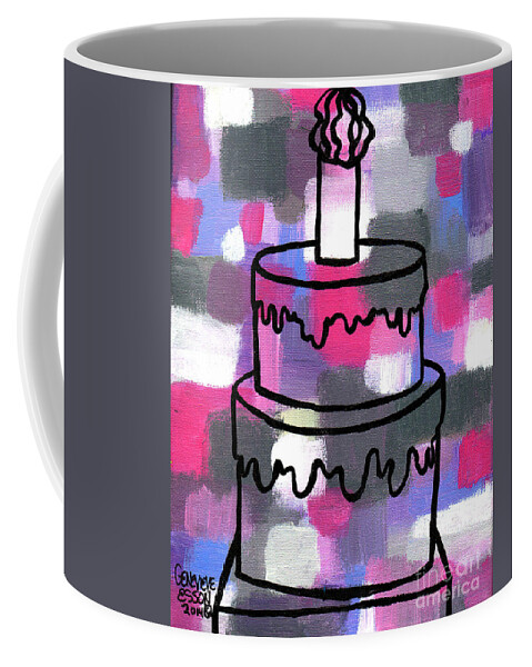 Stl250 Coffee Mug featuring the painting STL250 Birthday Cake Pink and Purple Abstract by Genevieve Esson