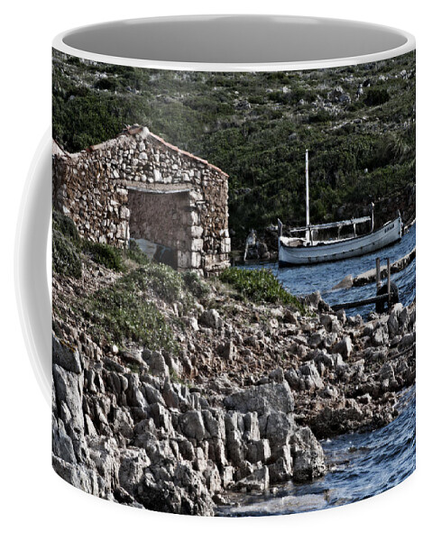 Beauty Coffee Mug featuring the photograph Roman port of Sa Nitja in Minorca - Stone and sea by Pedro Cardona Llambias