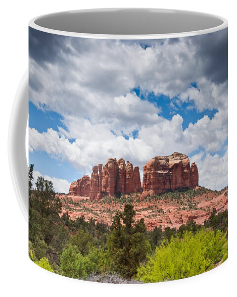 Arizona Coffee Mug featuring the photograph Storm Clouds Over Cathedral Rocks by Jeff Goulden